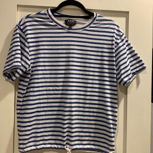 A.P.C. Blue and white striped Tshirt with gathered bottom
